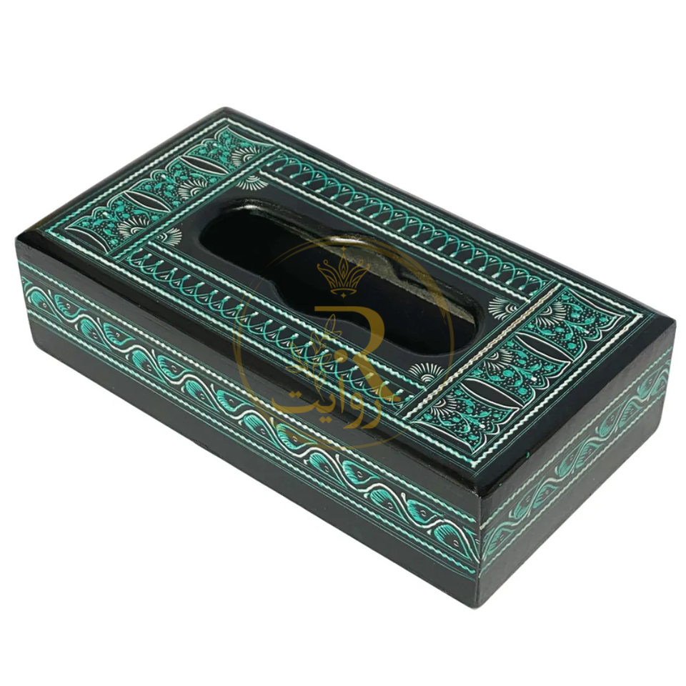 Handcrafted Naqshi Wooden Tissue Box – Decorative Tissue Holder (Red, Blue & Green)