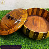 Handcrafted Wooden Roti Hotpot with Brass Work (No Steel Bowl)