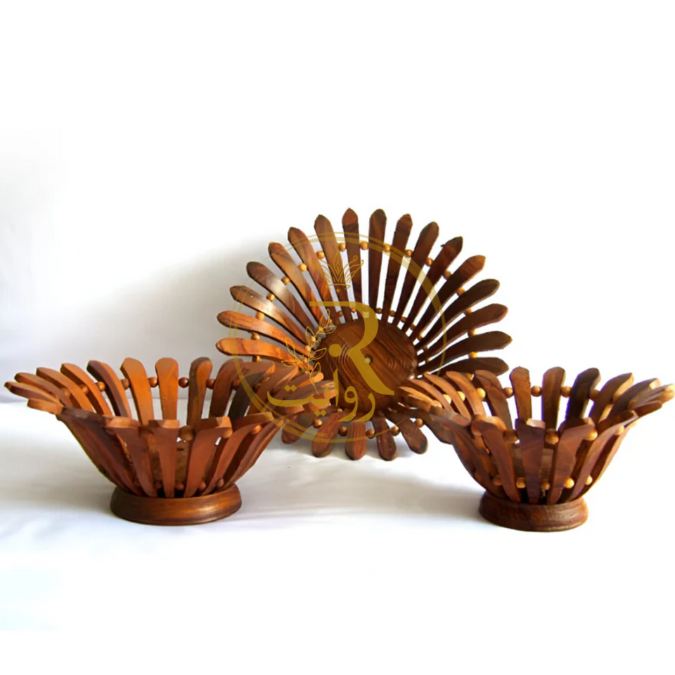Set of 3 Handcrafted Wooden Fruit Basket