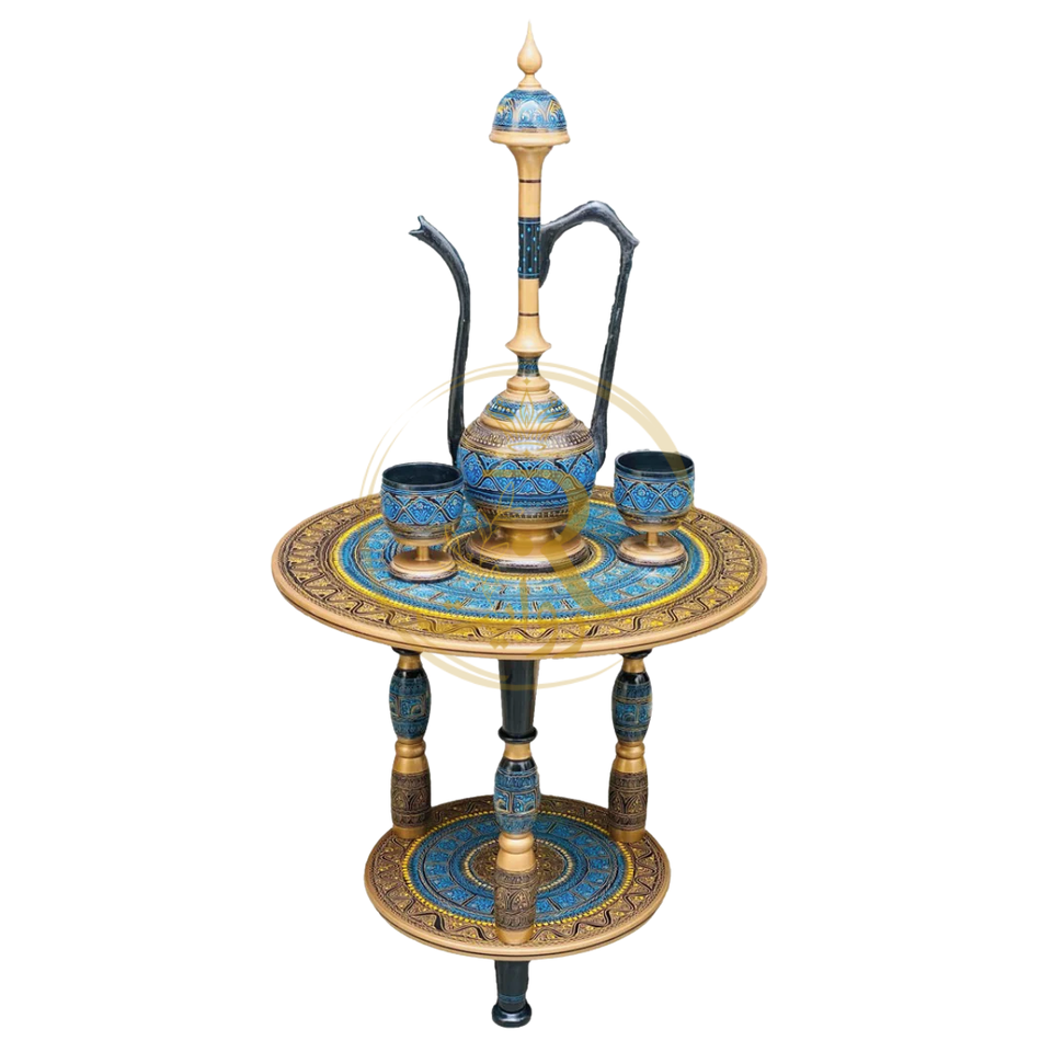 Handcrafted Black Naqshi Table & Umre-Khayam Set – 24-Inch 3-Leg Wooden Home Décor Table