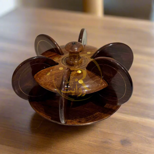 Handcrafted Wooden Tea Mat Set with Brass Work – Traditional Table Decor