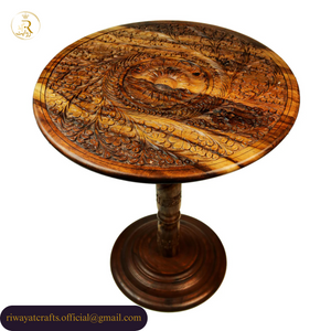 Hand-Carved Sheesham Wood Round Coffee Table