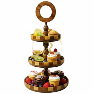Handcrafted Sheesham Wood 3-Tiered Fruit & Cupcake Stand – Elegant Wooden Serving Stand for Kitchen & Events