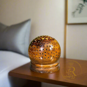 Handcrafted Dome-Shaped Wooden Lamp | Artistic Perforated Ambient Table Light