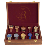 Handcrafted 10-Section Wooden Watch Box – Red Velvet Interior with Solid Wooden Top