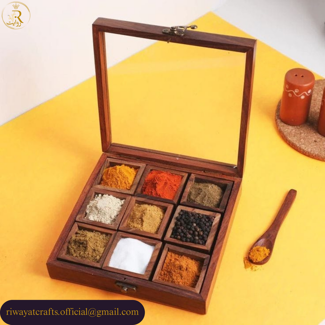 Wooden Spice Box with Glass Lid