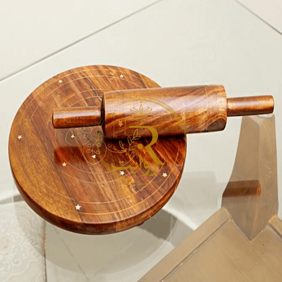 Handmade Bread Roller (Chakla Belan) with Brass Work – Wooden Roti Maker