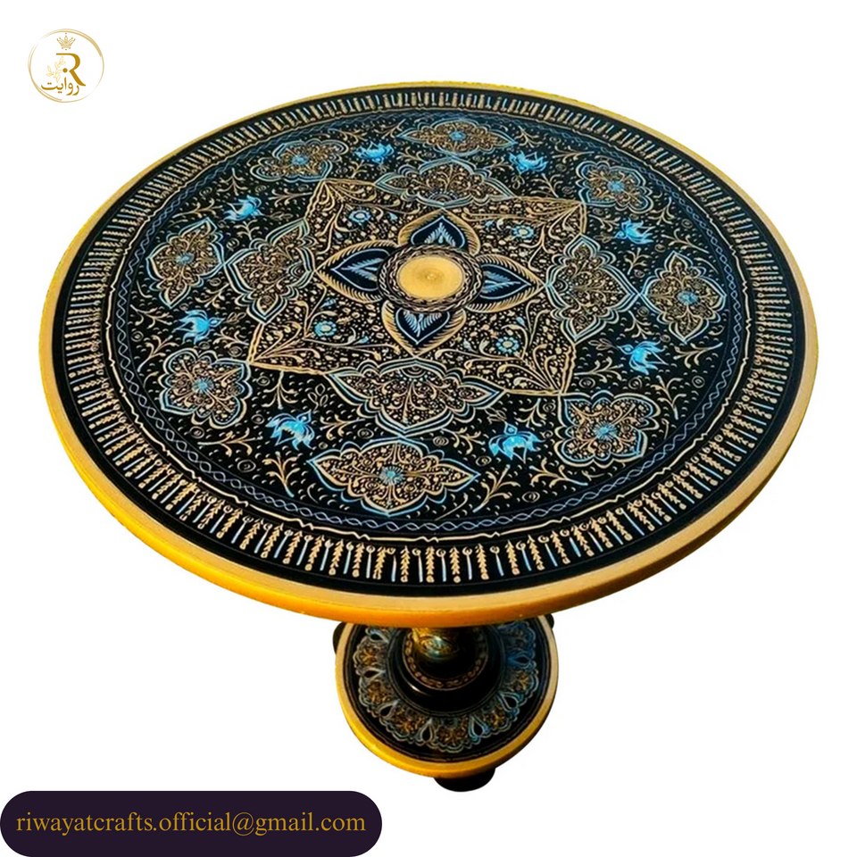 Naqashi Art Hand-Painted Round Wooden Coffee Table – 16" & 18"