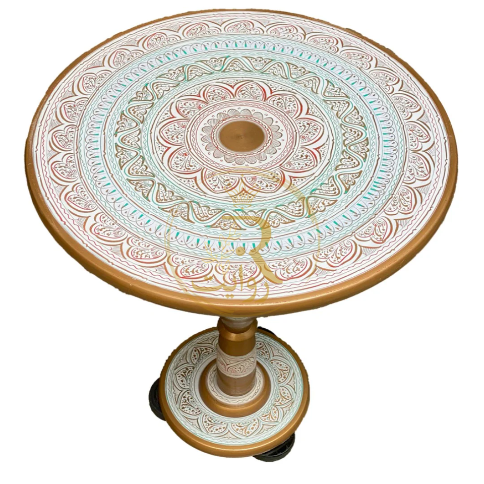 Naqashi Art Hand-Painted Round Wooden Coffee Table – 16" & 18"