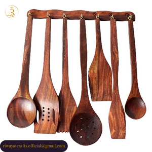 8 Pcs Handmade Wooden Cooking Spoon Set – Natural Sheesham Wood Utensils