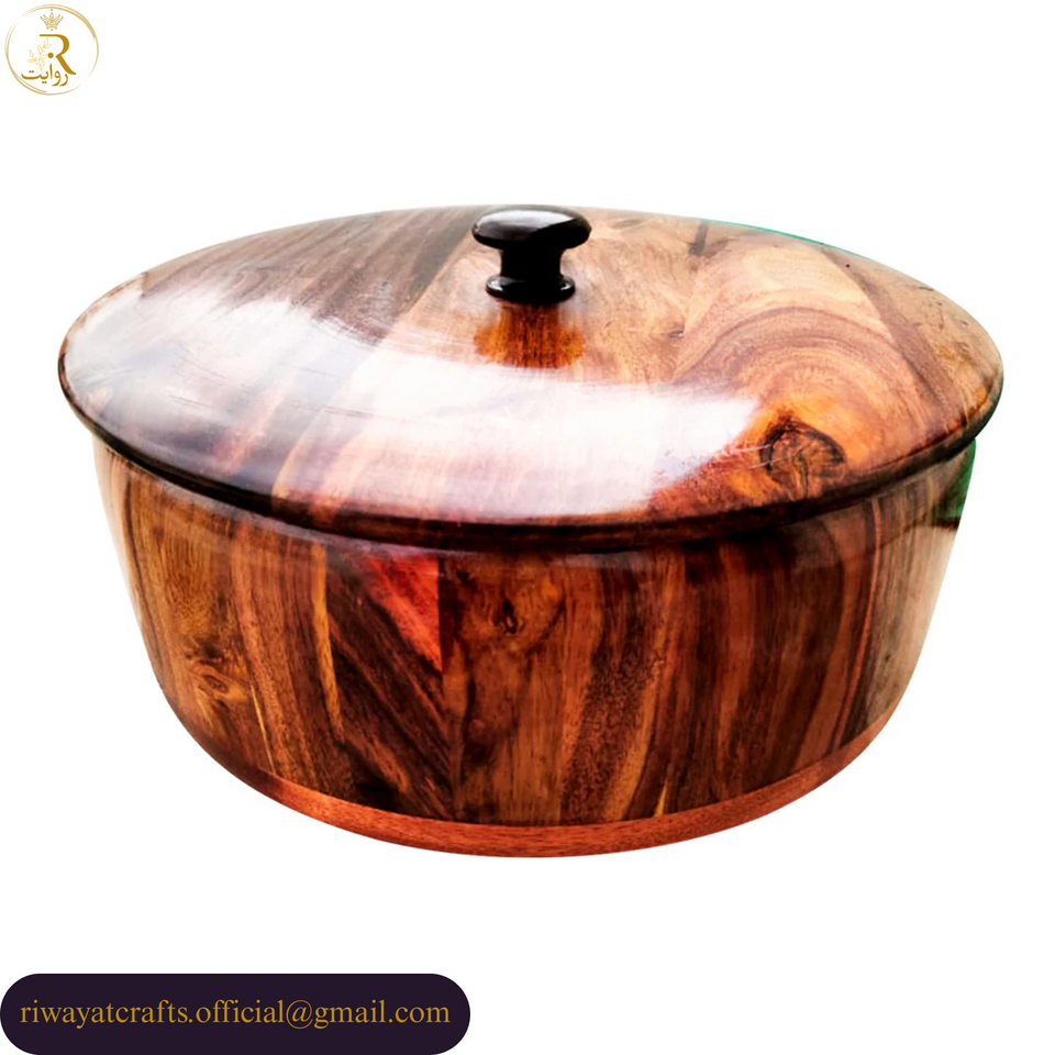 Handcrafted Wooden Roti Hotpot with Brass Work (No Steel Bowl)