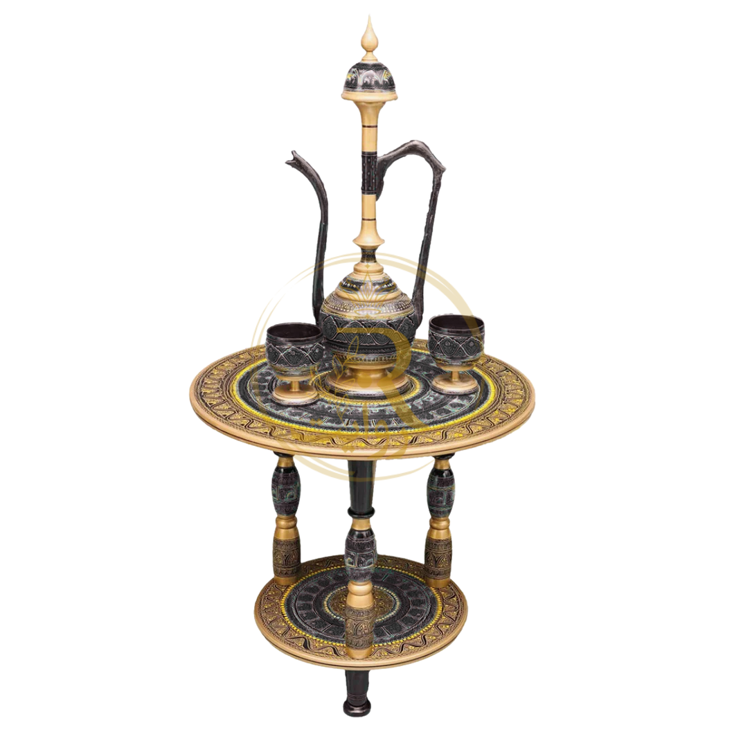 Handcrafted Black Naqshi Table & Umre-Khayam Set – 24-Inch 3-Leg Wooden Home Décor Table