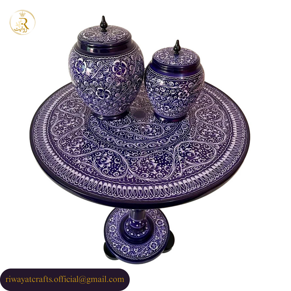 Naqashi Art Hand-Painted Round Wooden Coffee Table – 16" & 18"