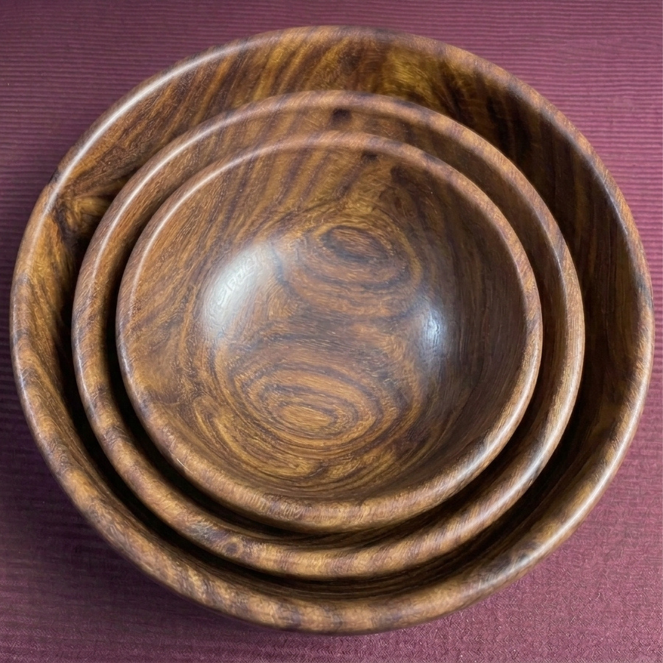 Set of 3 Single Wooden Bowls With Polish – 5, 6 & 7 Inch