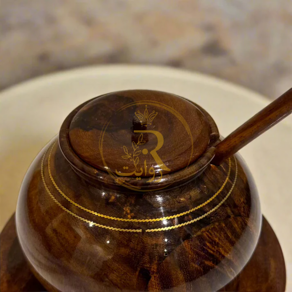 Handcrafted Wooden Sugar Pot with Brass Work – Traditional Kitchen & Table Decor