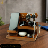 Wooden MDF Desk Organizer – Phone Docking & Key Holder Stand