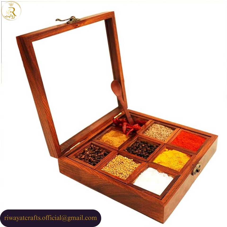 Wooden Spice Box with Glass Lid