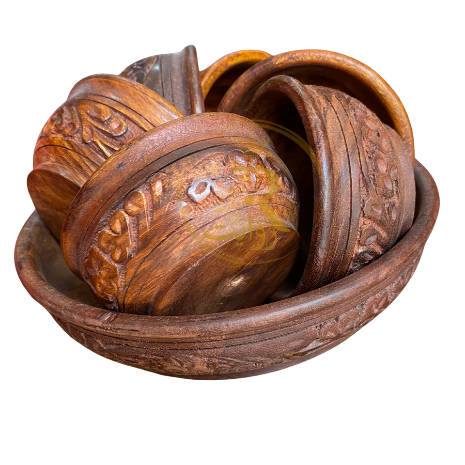 Handcrafted Wooden Bowl Set – 1 Large & 6 Small Bowls for Dining & Kitchen