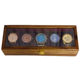 Handcrafted 5-Section Wooden Watch Box – Red Velvet Lined with Glass Top