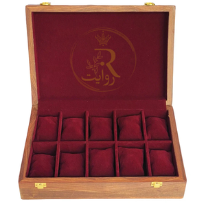 Handcrafted 10-Section Wooden Watch Box – Red Velvet Interior with Solid Wooden Top