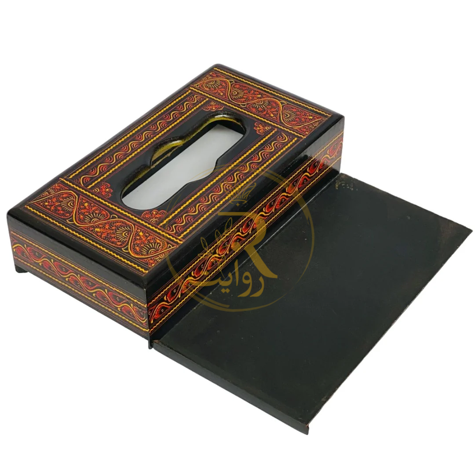 Handcrafted Naqshi Wooden Tissue Box – Decorative Tissue Holder (Red, Blue & Green)
