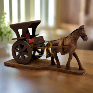 Handcrafted Wooden Horse with Cart – Traditional Home Decor & Gift Item
