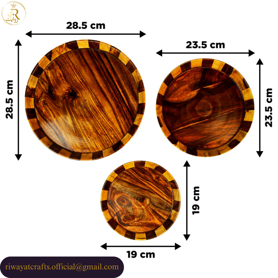 Handcrafted Sheesham Wood Plate Set of 3