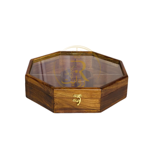 Handcrafted Wooden Dry Fruit Box with Glass Lid – Elegant Sheesham Wood Storage & Serving Box
