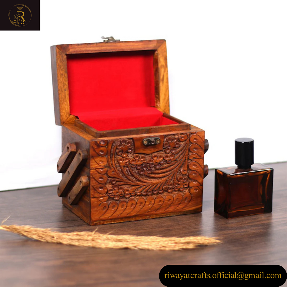 3-Step Kashmiri Carving Wooden Jewelry Box