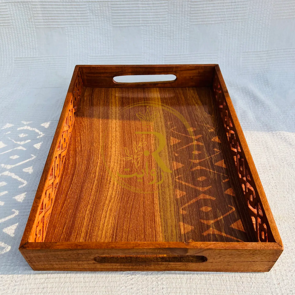 Lightweight Handcrafted Wooden Serving Tray Set of 3