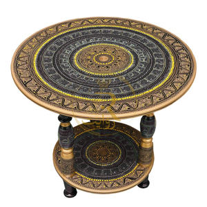 Handcrafted Black Naqshi Table – 24-Inch 3-Leg Wooden Accent Table for Home Décor