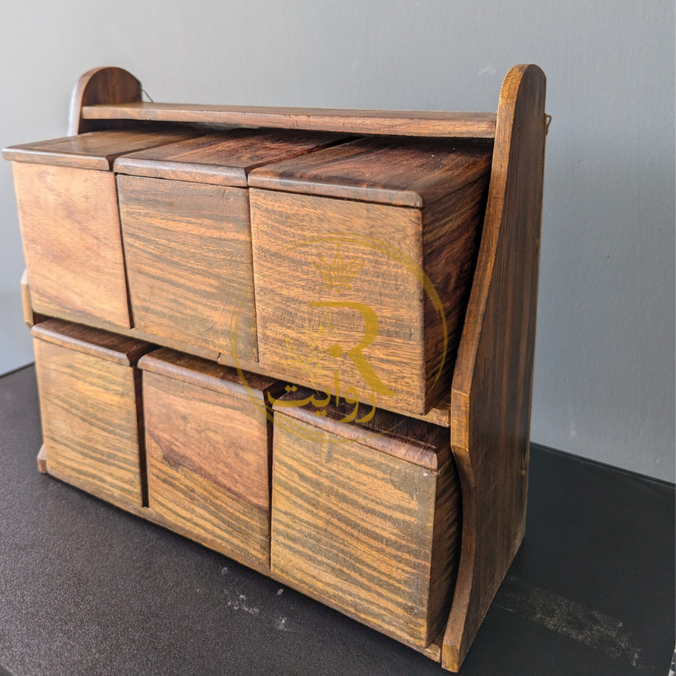 Handcrafted Wooden Masala Box – 6 Compartments | Premium Spice Organizer