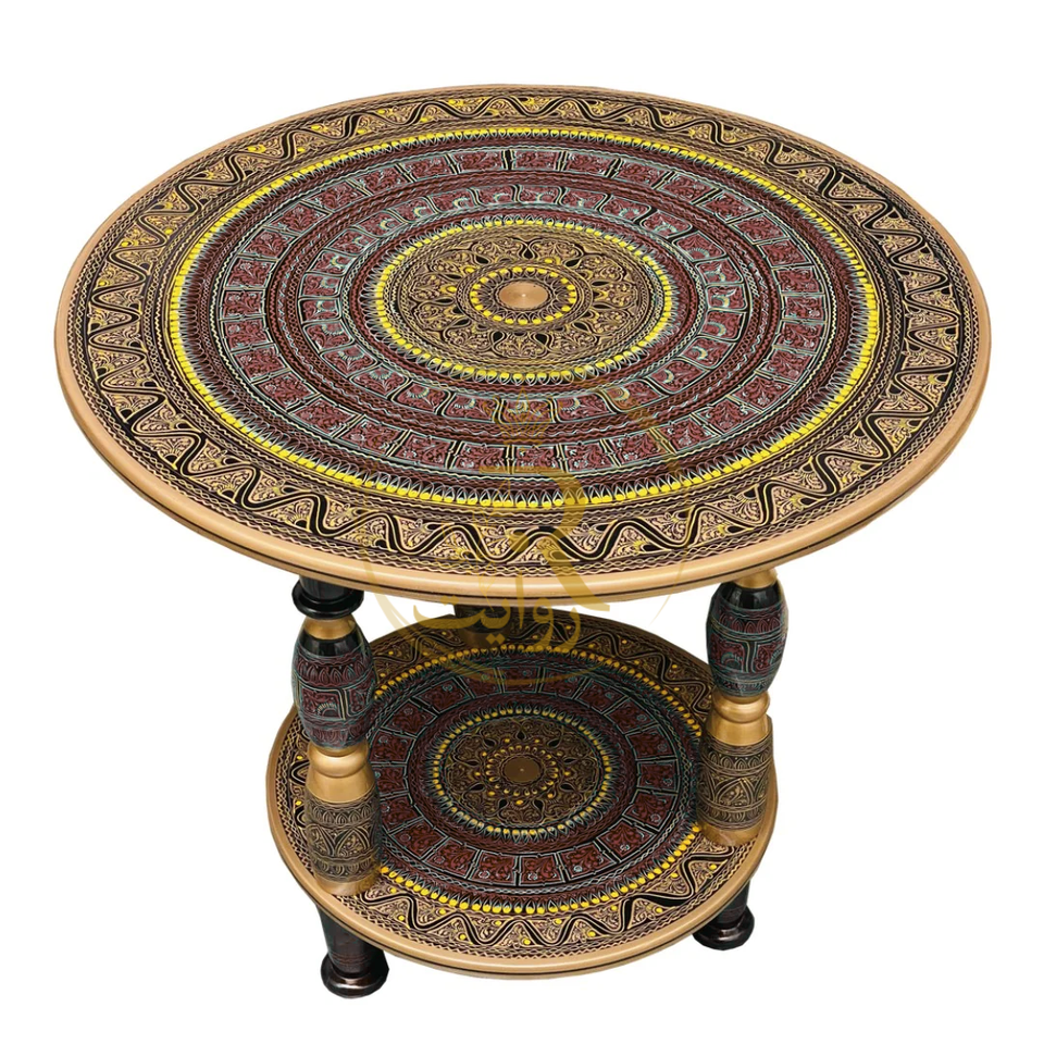 Handcrafted Black Naqshi Table – 24-Inch 3-Leg Wooden Accent Table for Home Décor
