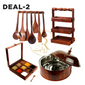 DEAL 2 - Wooden Hotpot (Steel Bowl), Masala Box, Spoon Stand & 8-Piece Spoon Set