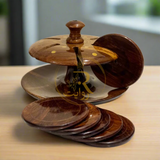 Handcrafted Wooden Tea Mat Set with Brass Work – Traditional Table Decor