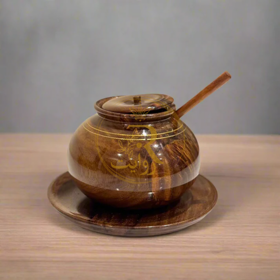 Handcrafted Wooden Sugar Pot with Brass Work – Traditional Kitchen & Table Decor