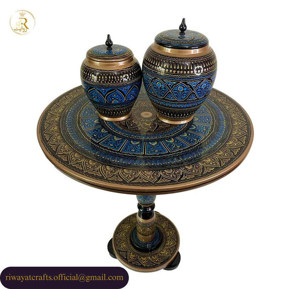 Naqashi Art Hand-Painted Round Wooden Coffee Table – 16" & 18"