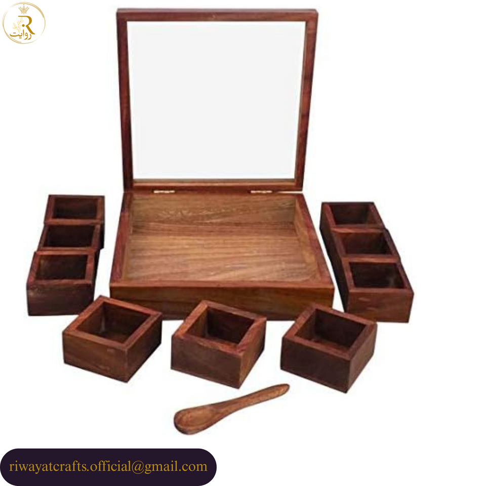 Wooden Spice Box with Glass Lid