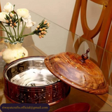 Handcrafted Wooden Roti Hotpot with Brass Work (With Steel Bowl)