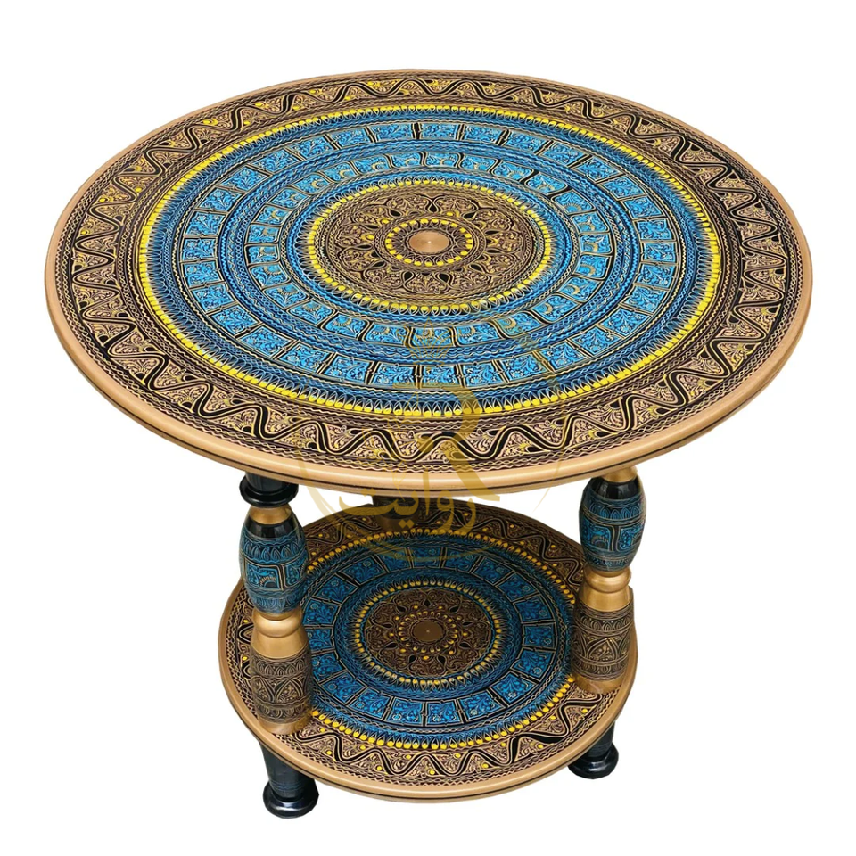 Handcrafted Black Naqshi Table & Umre-Khayam Set – 24-Inch 3-Leg Wooden Home Décor Table
