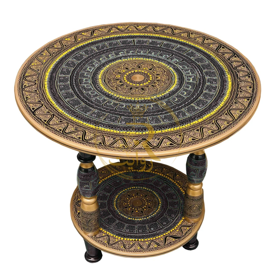 Handcrafted Black Naqshi Table & Umre-Khayam Set – 24-Inch 3-Leg Wooden Home Décor Table