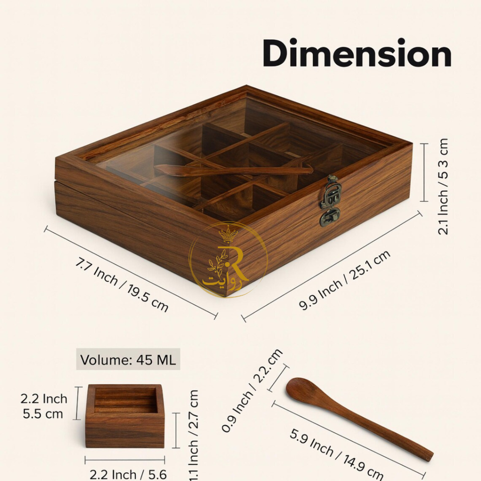 Wooden Spice Box with Glass Lid