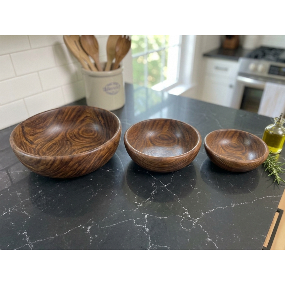 Set of 3 Single Wooden Bowls With Polish – 5, 6 & 7 Inch