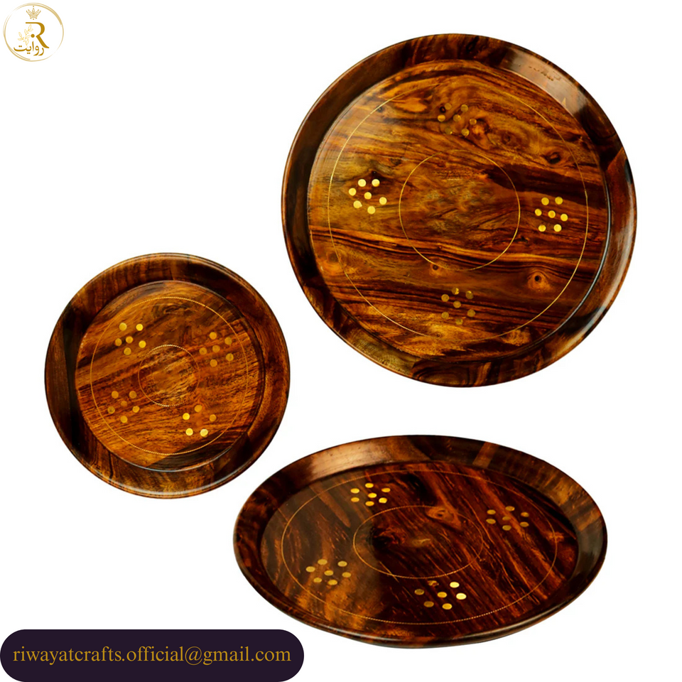 Handcrafted Sheesham Wood Plate Set of 3