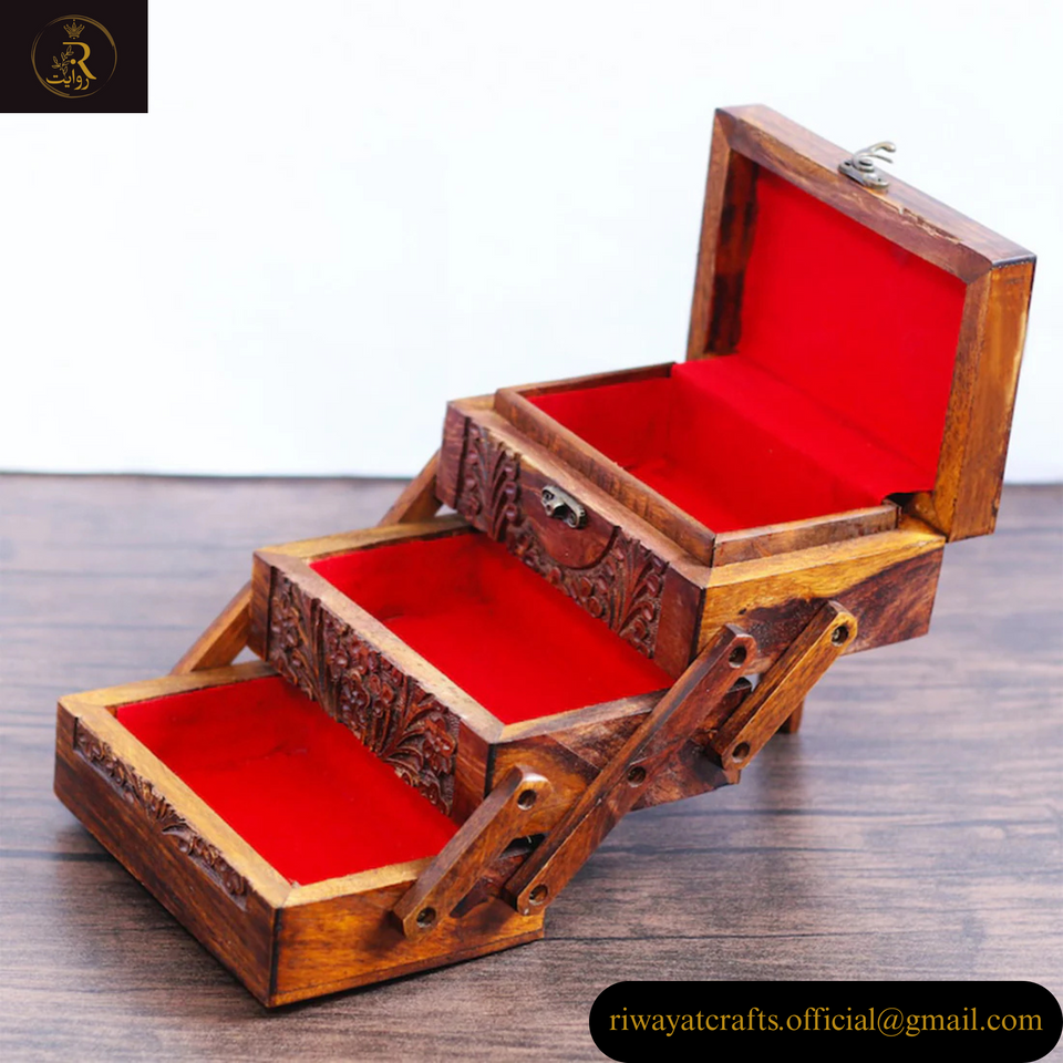 3-Step Kashmiri Carving Wooden Jewelry Box