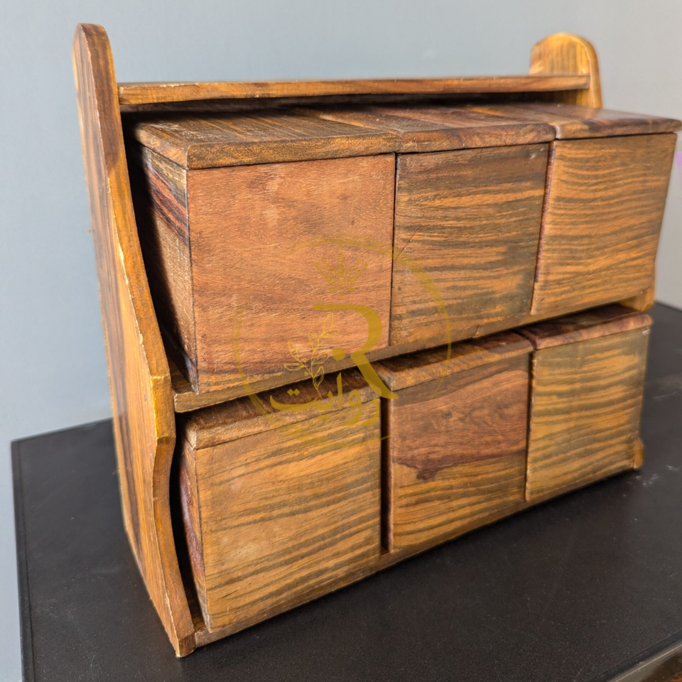 Handcrafted Wooden Masala Box – 6 Compartments | Premium Spice Organizer
