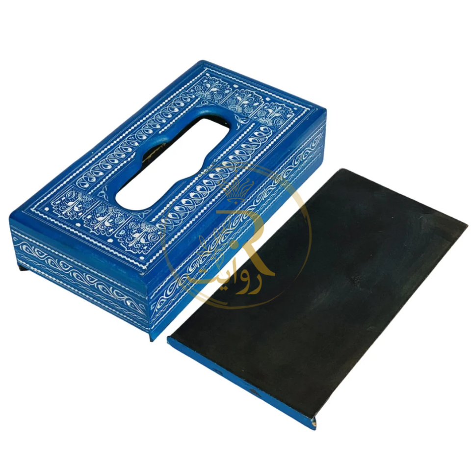 Handcrafted Naqshi Wooden Tissue Box – Decorative Tissue Holder (Red, Blue & Green)