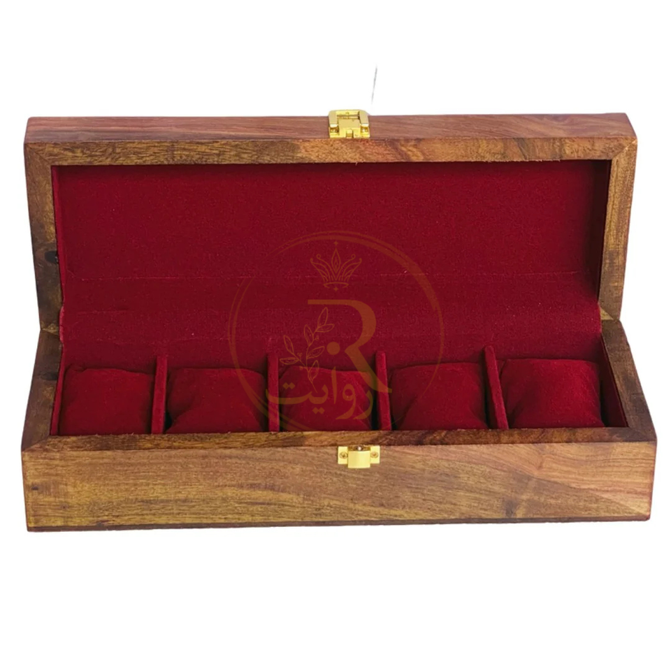 Handcrafted 5-Section Wooden Watch Box – Premium Wooden Top Lid Organizer