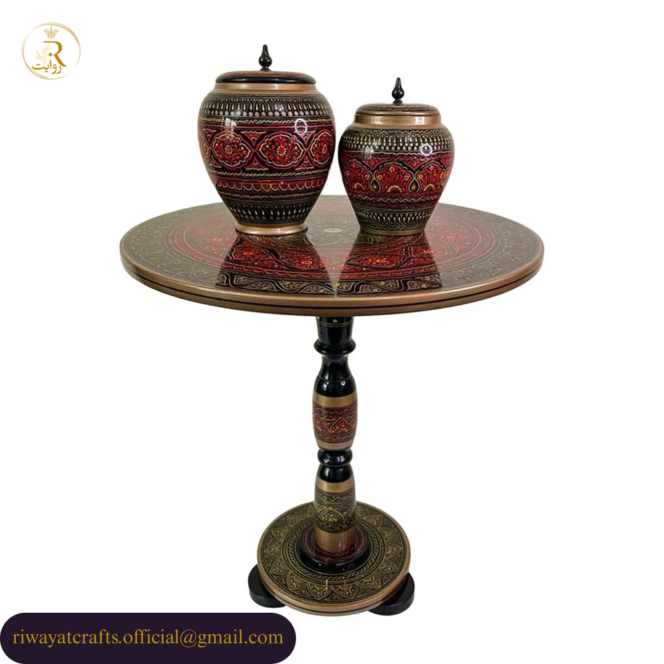 Naqashi Art Hand-Painted Round Wooden Coffee Table – 16" & 18"