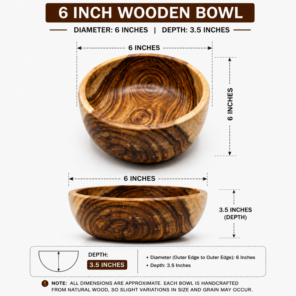 6 Inch Single Wooden Bowl Without Polish